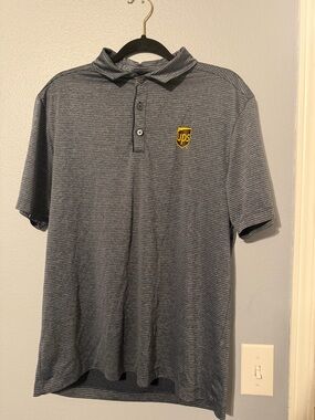 UPS Branded Men's Short-Sleeve Polo in Heather Gray Stripe